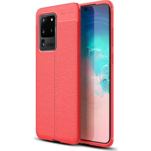 Case 4U S20 Ultra Uyumlu Kılıf Rugan Armor Deri Görünümlü Yüksek Kalite Silikon Niss Kırmızı