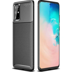 Case 4U S20 Plus Uyumlu Kılıf Rugged Armor Karbon Desenli Lüx Negro Silikon Arka Kapak Siyah