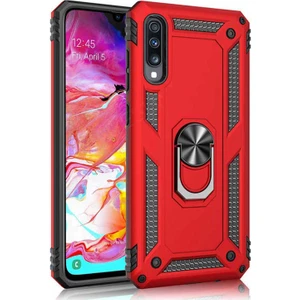 Case 4U Samsung Galaxy A30S - A50 - A50S Kılıf Çift Katmanlı Yüzüklü Manyetik Vega Kapak Kırmızı
