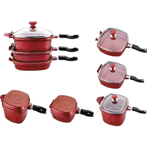 Oms 3224 Multi Cooker 7 Parça Granit Tencere Seti Kırmızı