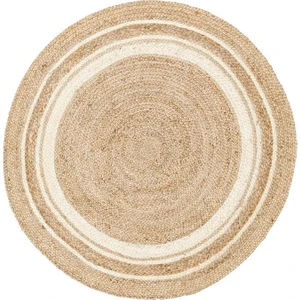 Eko Halı Juno Ech 01 Natural White Jüt El Dokuma Örgü Halı Hasır Kilim 120 x 120  cm