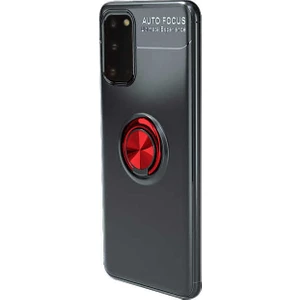 Case 4U Samsung Galaxy S20 Uyumlu Kılıf Autofocus Shockprof Ravel Yüzüklü Standlı Slikon Kapak Siyah - Kırmızı
