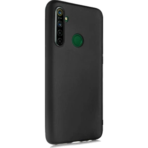 Case 4U Realme 6i-5i Kılıf Klasik Mat Renkli Yumuşak Premier Silikon + Cam Ekran Koruyucu Siyah