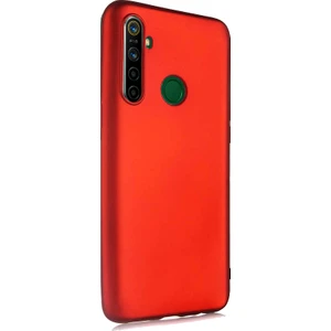 Case 4U Realme 5i Kılıf Klasik Mat Renkli Yumuşak Premier Silikon + Cam Ekran Koruyucu Kırmızı