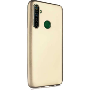 Case 4U Realme 5i Kılıf Klasik Mat Renkli Yumuşak Premier Silikon + Cam Ekran Koruyucu Altın