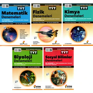 Aydın Yayınları TYT Matematik Fizik Kimya Biyoloji Sosyal Deneme Seti 5 Kitap