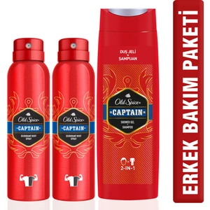 Old Spice Duş Jeli 400 ml + Sprey Deo 150 ml x 2 Captain