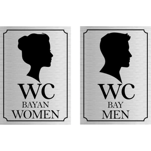 Bay Bayan Wc Yazısı 13 x 18 cm Metal Gümüş 2'li