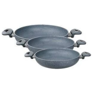 3 Lü Granit Çift Kuplu Tava-Gri