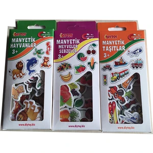 Diy-Toy  3'lü Manyetik Eğitim Seti -  Hayvanlar - Taşıtlar - Meyve Sebzeler