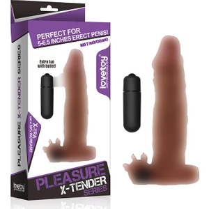 Kahverengi Gerçekci Ten Detaylı 5 cm Uzatmalı Titreşimli Penis Kılıfı