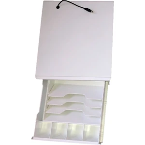 Beko Yazar Kasa POS Mini Para Çekmecesi – Anahtarlı, 3 Banknot ve 8 Madeni Bölmeli, 24x28x8,5 cm Beyaz