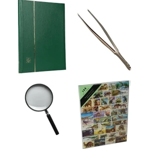 Filateli Pul Koleksiyonu Başlangıç Seti - Yeşil - Dinazor Pulları ile