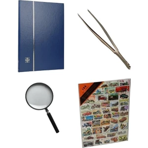 Filateli Pul Koleksiyonu Başlangıç Seti - Mavi - Otomobil & Motorsiklet Pulları ile