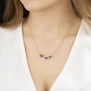 Papatya Silver Renkli Taşlı Gümüş Kelebekler Kolye