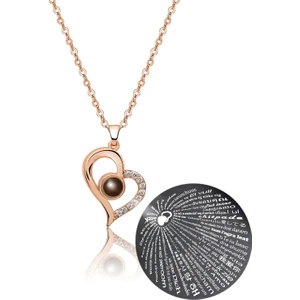 Papatya Silver 925 Ayar Gümüş Zirkon Kolye – 100 Dilde 'Seni Seviyorum' Yazılı, Rose Gold Kaplama Özel Tasarım Hediye