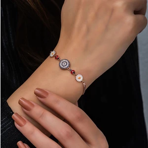 Papatya Silver Nazargöz Papatya Uğur Böceği Renkli Mineli Gümüş Bileklik