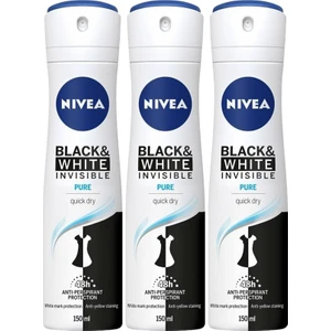 NIVEA Kadın Sprey Deodorant Invisible Black & White Pure 150 ml x3 Adet, 48 Saat Anti-perspirant Koruma