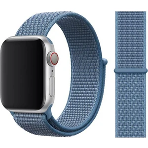 Apple Watch Uyumlu 44 mm Bilekli Kumaş Kayış Kordon Mavi Fabric