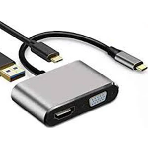 Type- C To Hub Pd HDMI+VGA+USB Dönüştürücü Adapter 4 In 1