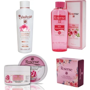 El ve Vücut 4'lü  Bakım Seti (Gülsuyu 250ML+GÜL Kolonyası 300ML+GÜL Kremi 250ML+GÜL Sabunu 100GR)