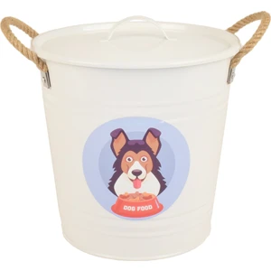 Köpek Maması Saklama Kabı Metal Kulplu Beyaz