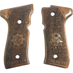 Yavuz 16 - Beretta F92 Ayyıldız ve Sancak Işlemeli Ahşap Kabze