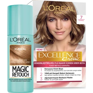 L'Oréal Paris Excellence Creme Saç Boyası 7 Kumral +L'Oréal Paris Magic Retouch Kumral