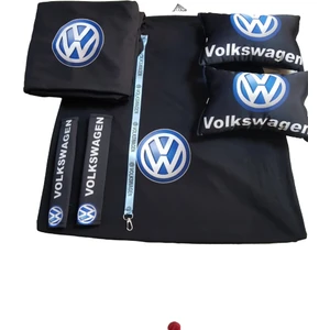 Volkswagen Siyah Penye Servis Kılıfı Kemer Konforu Oto Boyun Yastığı ve Ayna İpi