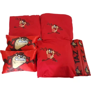 Tazmanya Canavarı Kırmızı Penye Servis Kılıfı Kemer Konforu ve Oto Boyun Yastığı