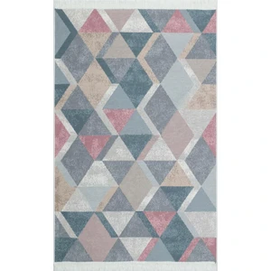 Eko Halı Arya Ar 10 Blue Mavi Pembe Yıkanabilir Pamuk Etnik Kilim 80 x 150 cm