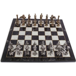 Gift Home 5 No. Pegasus Parlak Satranç Taşları ve Katlanır Mermer Desenli Mdf Ahşap Satranç Tahtası 43 x 43 cm
