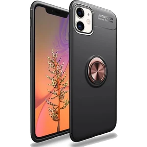 Case 4U Apple iPhone 11 Kılıf Autofocus Shockprof Ravel Yüzüklü Standlı Slikon Kapak Siyah Rose Gold