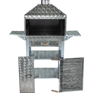 Mth-58 Davlumbazlı Bacalı Kanatlı Çekmeceli Maltız Izgaralı Mangal 2 Tekerlekli