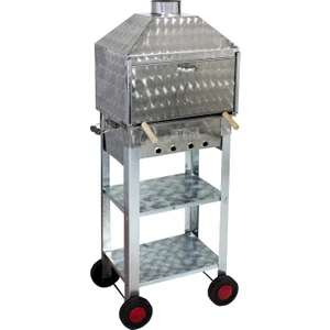 Mth-79 Davlumbazlı Bacalı Lama Izgaralı Mangal 4 Tekerlekli