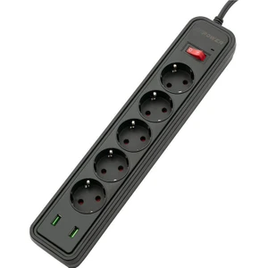 MF Product Jettpower 0368 Akım Korumalı 2 USB'li 5'li Grup Priz 1.8 m Uzatma Kablosu Siyah