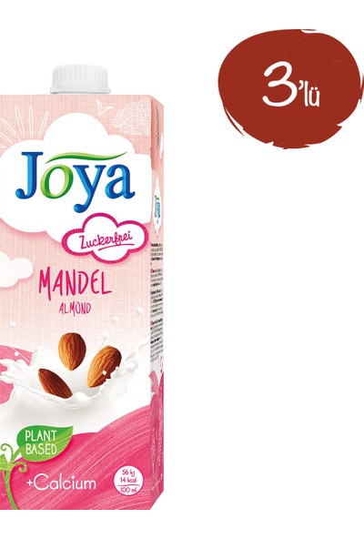 Joya Kalsiyum İlaveli Şekersiz Badem Sütü 1 lt - 3 Paket