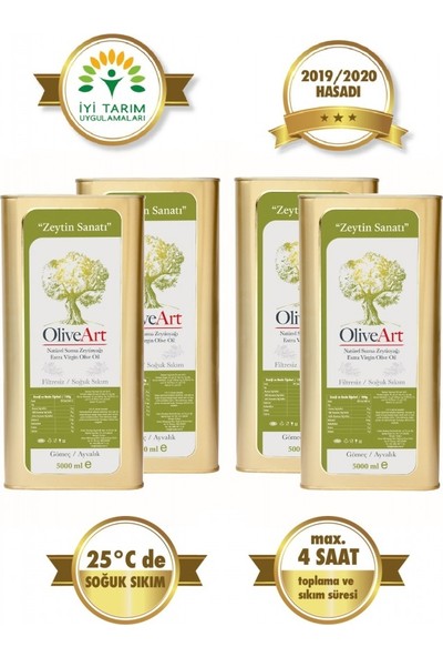 Oliveart 2020/21 Hasatı Natürel Sızma Soğuk Sıkım Filtresiz Zeytinyağı 4 x 5 Lt