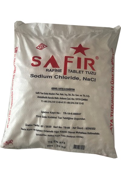 Safir Ultra Rafine Tablet Tuz Sodyum Klorür 25 kg