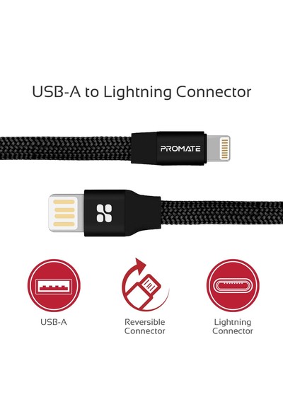 Promate Coiline-i Şarj ve Data Kablosu USB Lightning Kendinden Sarmallı 1 metre
