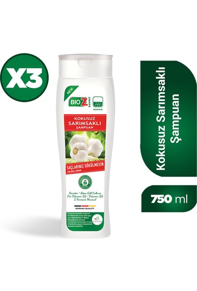 Bioz Saç Dökülmesine Karşı Kokusuz Sarımsaklı Şampuan250 Ml 3'lü Paket