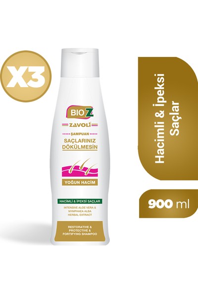 Bioz Yoğun Hacimli Saçlar İçin Aloe Vera Destekli Volumizing Şampuan 300 Ml 3'lü Paket