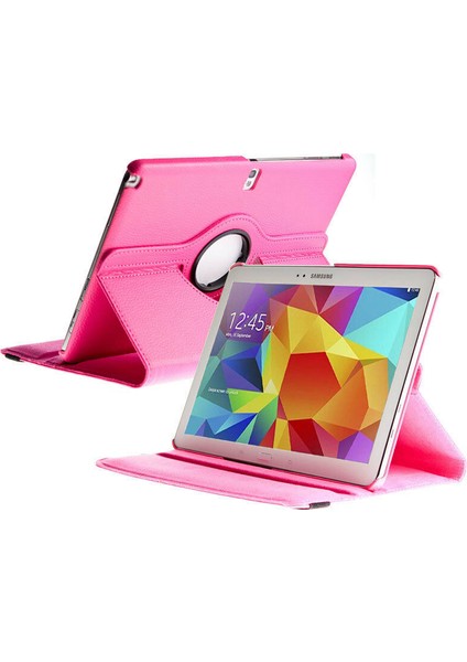 Samsung Tab S T800 T805 T807 Kılıf Uyku Modlu 360° Dönerli Standlı 10.5" Pembe