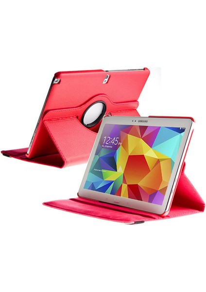 Samsung Tab 4 T530 T532 T535 Kılıf Uyku Modlu 360° Dönerli Standlı 10.1" Kırmızı
