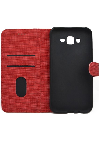 Huawei Y6 2019 MRD-LX1 Kılıf Spor Cüzdan Kumaş Kredi Kartı Para Bölmeli Standlı Kırmızı