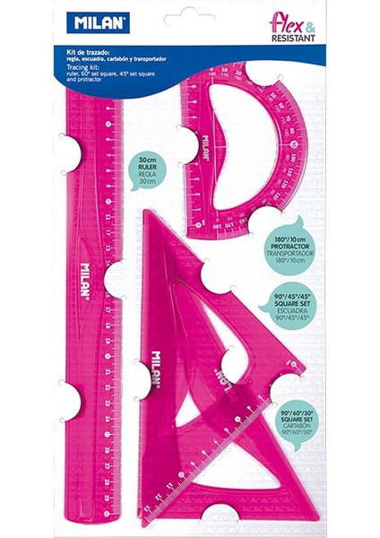 359801P Geometri Cetvel Seti 4'lü Pembe