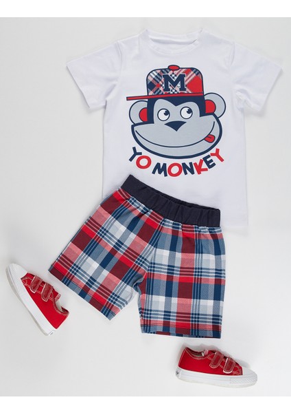 Monkey Ekose Erkek Çocuk T-shirt Şort Takım