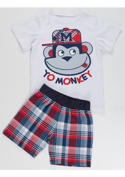 Monkey Ekose Erkek Çocuk T-shirt Şort Takım