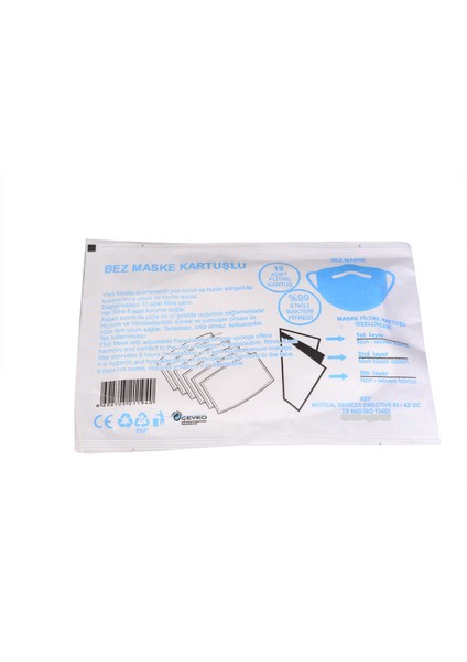 Bez Maske 3 Katlı Kartuşlu 10'lu Paket
