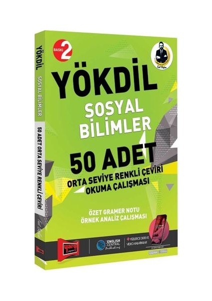 YÖKDİL Sosyal Bilimler 50 Adet Orta Seviye Renkli Çeviri Okuma Çalışması